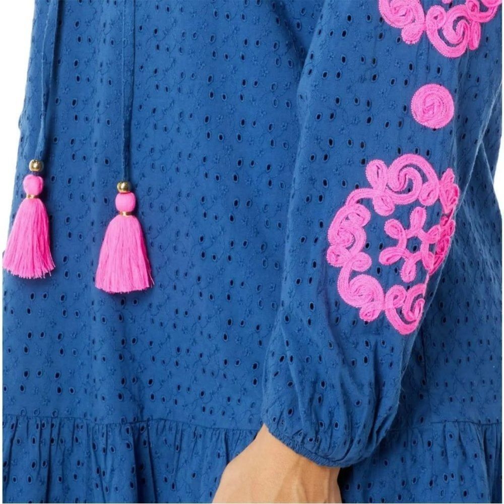 Lilly Pulitzer Lucee Dress, Oyster Bay Navy Bayside Eyelet, Size S Small - Picture 3 of 10